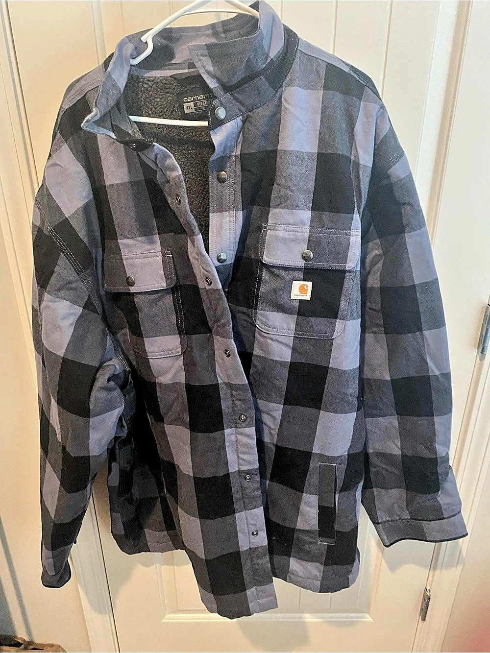 Carhartt Relaxed Fit Flannel Sherpa-Lined Shirt Jac Plaid Black & Gray 4XL
